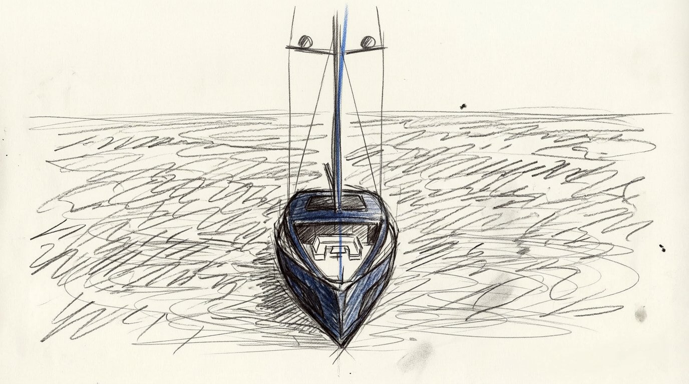 Front view pencil sketch on hatched sea